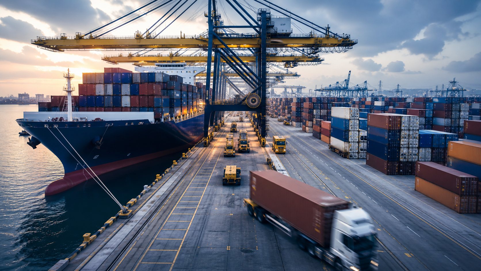 Grúas y contenedores en operación de cargue